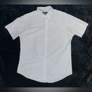 Ralph Lauren White Blue Seersucker Button Down Shirt Mens L Custom Fit Pink Pony